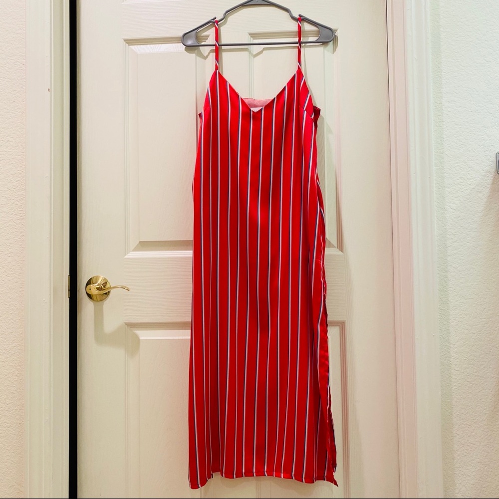 New  Stylenanda Red Striped Silk Maxi Dress